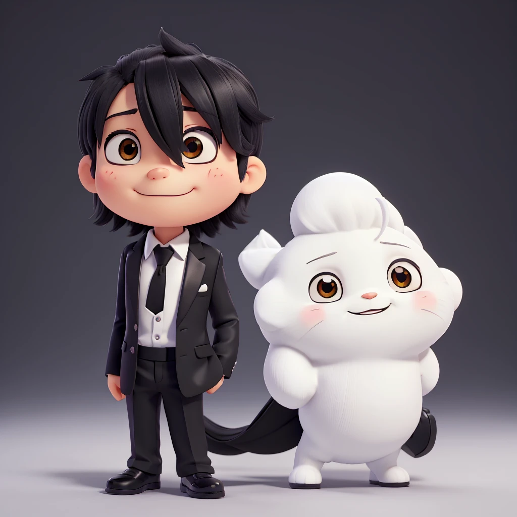 a chibi 2d DSLR camera, wearing a black suit, white shirt, black tie, adorable, cute, whimsical, kawaii, high quality, 8k, detailed, vibrant colors, soft lighting, cinematic, photorealistic