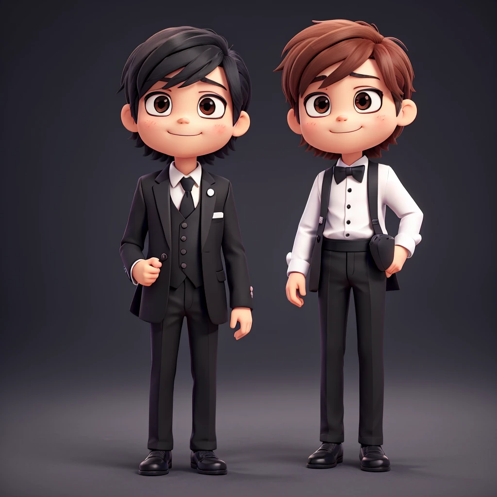 a chibi 2d DSLR camera, wearing a black suit, white shirt, black tie, adorable, cute, whimsical, kawaii, high quality, 8k, detailed, vibrant colors, soft lighting, cinematic, photorealistic