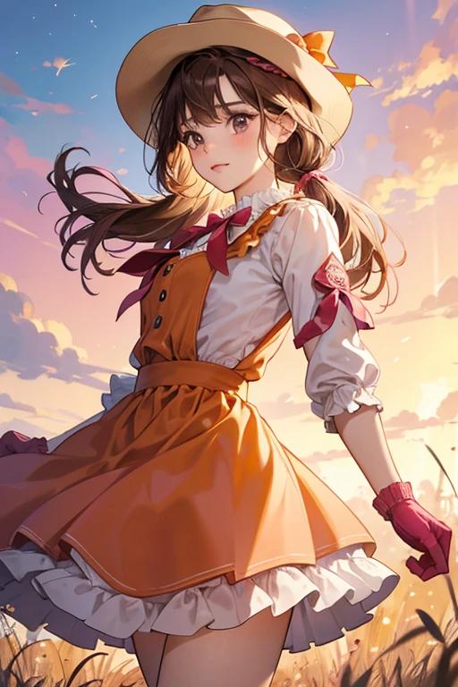Prairie Dusty Trails is a fair skinned girl with light pink-peach cheeks and black eyes. She has brown hair that she wears in braided pigtails held with magenta bows and with a small puff of bangs in the center.

Prairie Dusty Trails dresses in cowgirl attire, of course! She wears an orange blouse with rolled up sleeves, a pink skirt with red-orange fringe and yellow stitching along the bottom. She also has on red-orange gloves with fringe and white socks with orange cowboy boots with magenta detailing.  SPARKLE; GLITTER