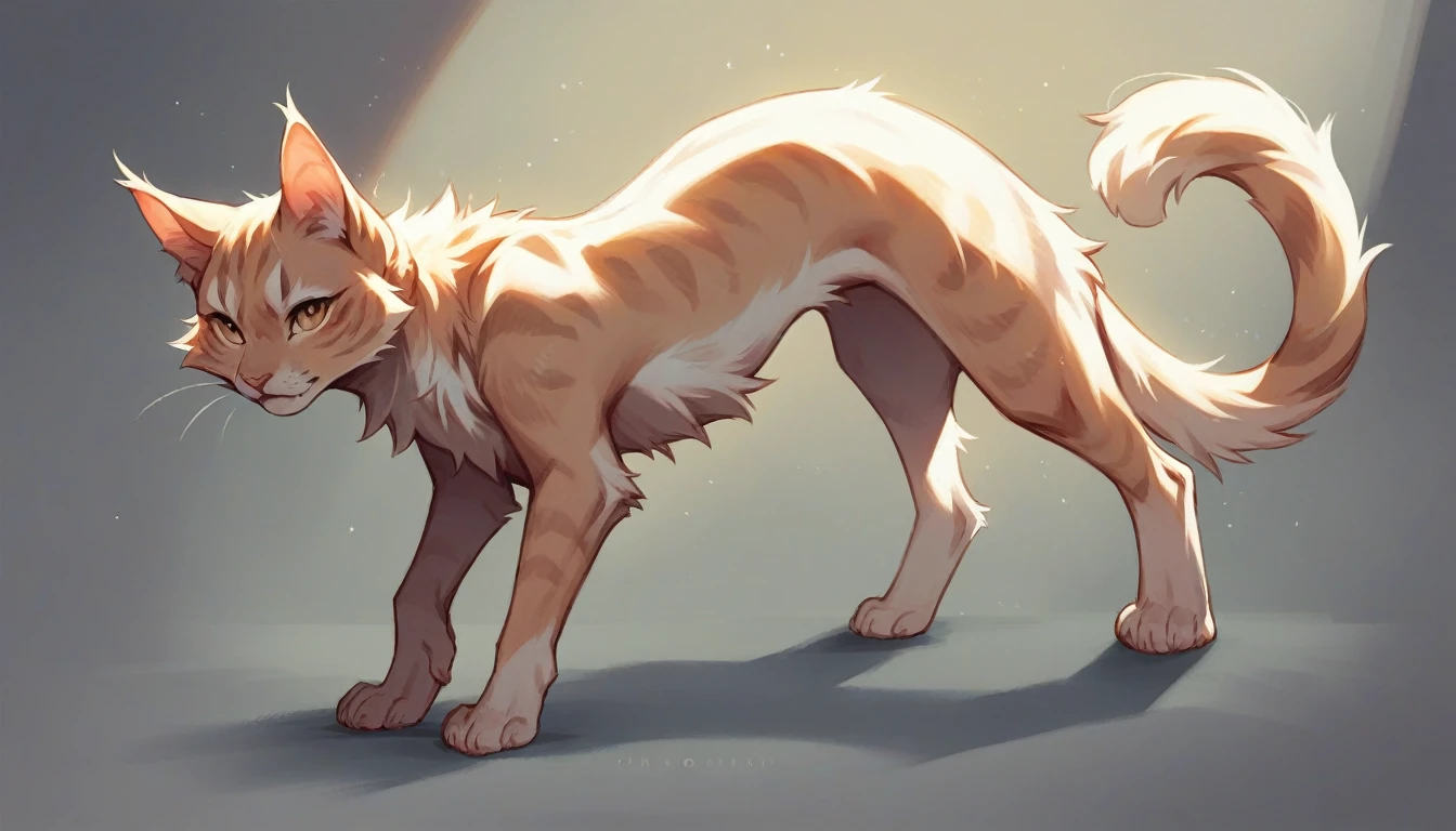 fluffy cat, full length cat girl, Three-Quarter Pose, detailed face, Dynamic lighting, Great quality