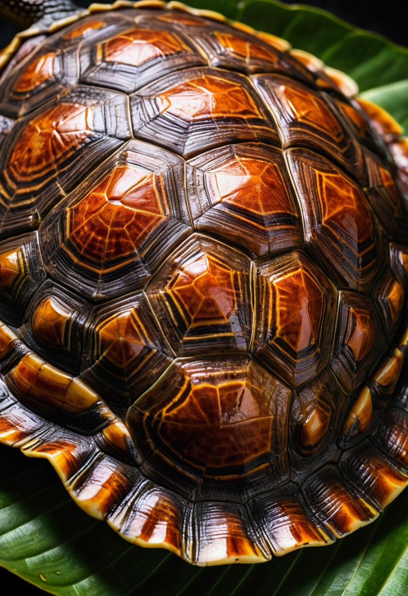 a turtle shell with jungle sauce, intricate details, HDR, cinematographic, Adobe Lightroom, Very detailed