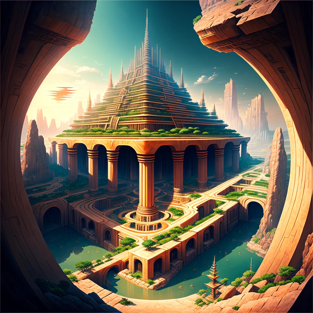 Best Quality，8k，Huge underground city，Underground Labyrinth，Anime Art，mysterious，Super huge structure，Super huge torii，Multidimensional，A world beyond imagination，High Dimension，Fantasy，Different space，Nature，romantic，A world beyond imagination，Dream world，Huge river，masterpiece，最高masterpiece，perfection，