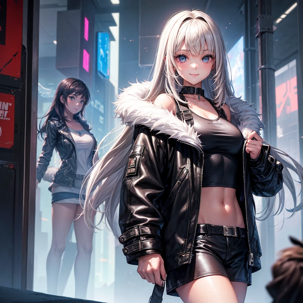middle girls,smile,Beautiful girlultiple girls,SFfashion,Cyberpunk Girl,evolution,Beyond,Angelic beautiful girl,fur jacket,leather jacket,I'm horny,Best Quality,perfectionな女の子,Super cute girl,Long Hair、She has her bangs down,最新fashion,未来のfashion,Ultra HD,Young girl,sex,Sparkling eyes,Naughty Girls,Blowjob,Full body image,Absurd,Beautiful girls,美少女をBeyond,perfection,The room,