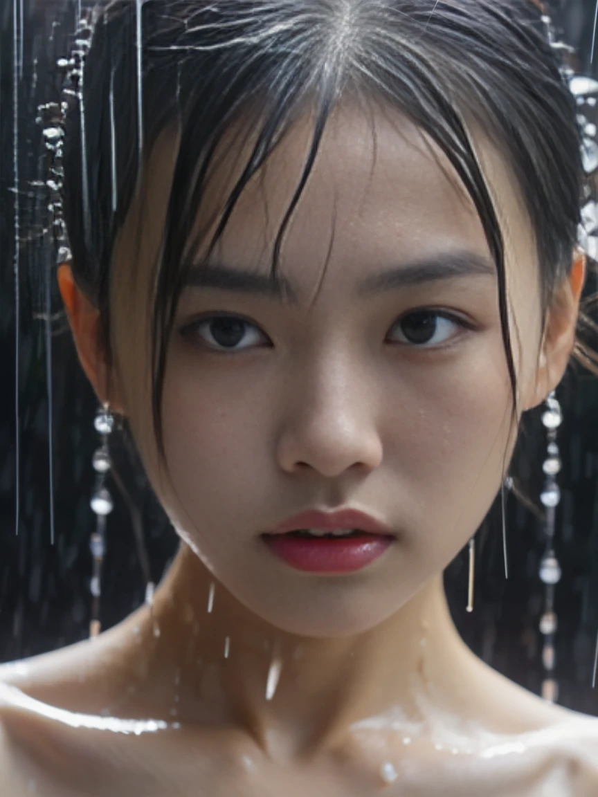 18 - year - old beautiful girl and monster,pearl - **** eyes,extremely delicate facial depiction,heavy rain,crazy body movements,exaggerated perspective,poster,androgyny,fashion,dramatic lighting,strong tones,distortion style,32k UHD,chinese girls,phone_screen,