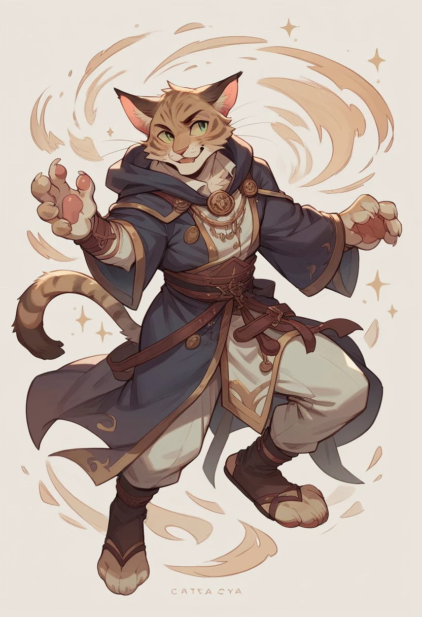 Wizard Cat, languid look, full length, catboy, furry