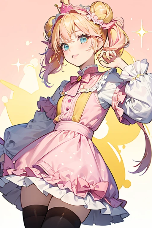 Juniper has a yellow head and arm and her left arm is pink. She has bright pink hair and yellow-blonde highlights with most of her bangs wrapping around the upper part of her head with few loose bangs curling her face, two being yellow-blonde and two being pink. She wears braided pigtail-buns on the side of her head, along with a tall golden crown. Her cheeks are a bright rosy-red.

Juniper's dress consists of a pastel pink ruffled top and pink skirt with white ruffles and translucent black nylon material lining the bottom. The skirt has small markings decorating it. One stocking is white and pink and the other is yellow with pastel yellow polka-dots. One shoe is pink with yellow bow, the other is yellow with a pink bow.  SPARKLE; GLITTER