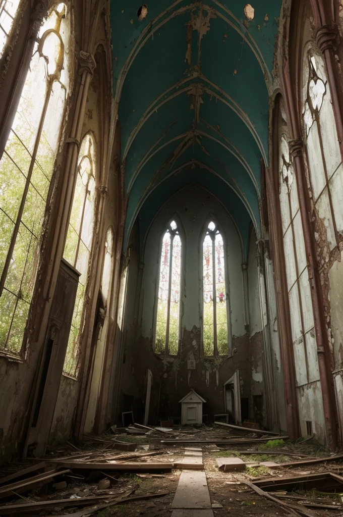 abandoned church with nature and sun