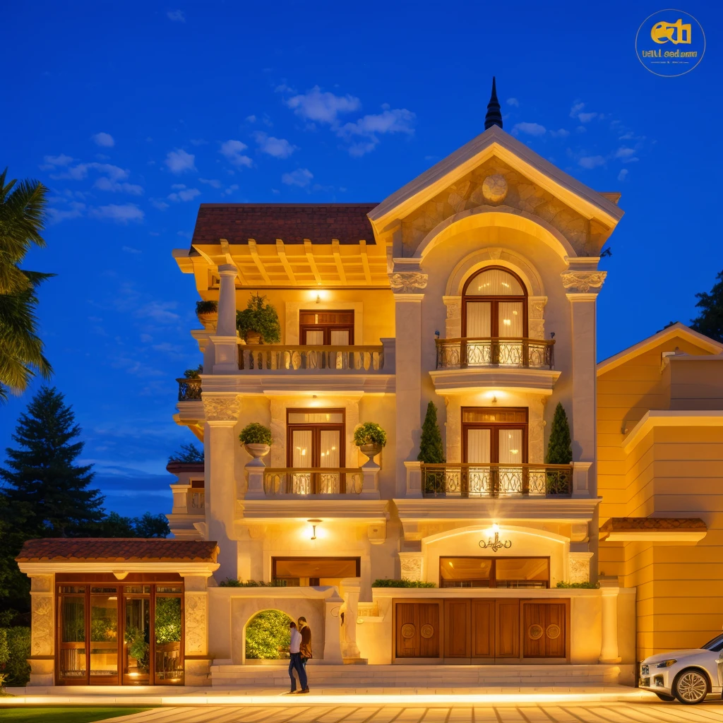 Neoclassical villa design, night light