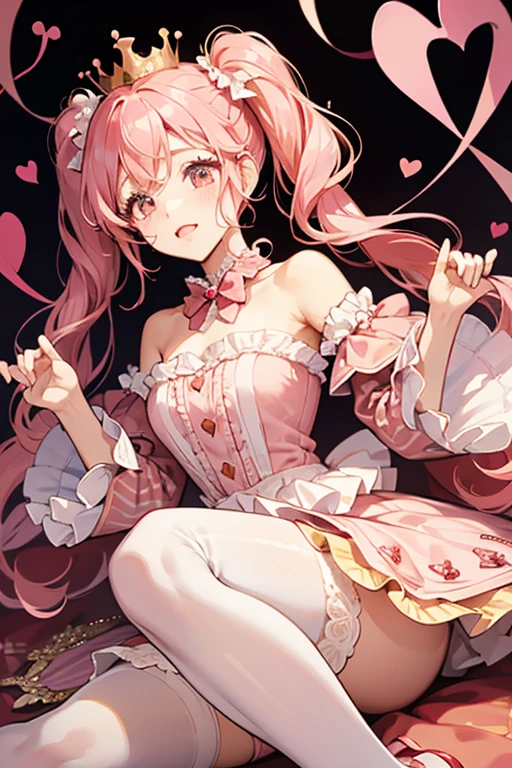 Queenie has fair skin with peach-pink heart shaped cheeks and normal black button eyes. Her hair is a light, pastel pink with curly pigtails composed of three, alternate-sized hearts to match the curly bangs of hair shaped like an upside down heart. A single red bow holds each pigtail, while on her head she wears a gold crown composed of three curly hearts.

Queenie wears a rich, red velvet dress with two pink heart-shaped buttons going down the chest. On each sleeve there are stripes of white, while each cuff is loose with many hearts cut out of the material. Printed on her skirt are many hearts of alternate sizes, with more tiny hearts cut out as lining. Under her main skirt layer is a straight white pleat layer to match the white pleated shawl around her shoulders. Her shoes consist of pink flats with red underneath and a bow and heart-piece at each toe. Also worn are white stockings with three red hearts near the top.  SPARKLE; GLITTER