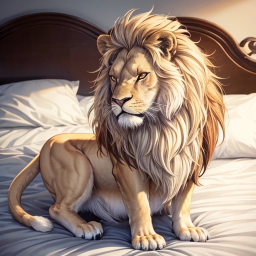 Lion beast beauty Sit on the bed