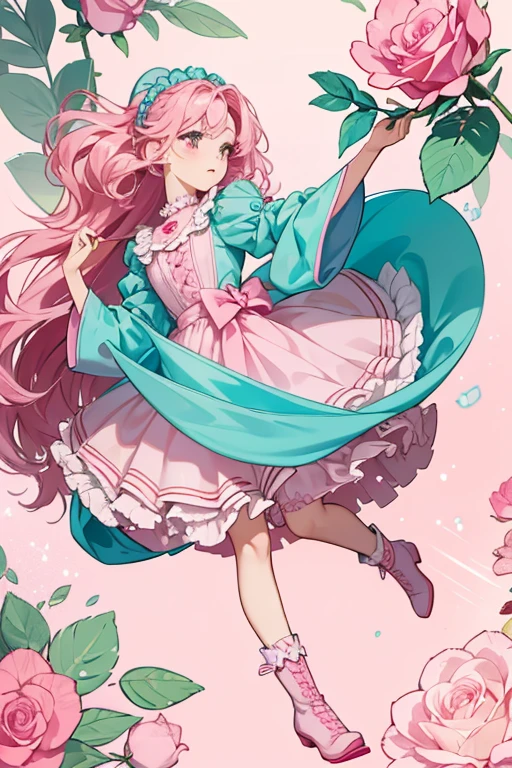 Rosebud is fair skinned with pale pink cheeks and magenta, curly hair styled to look like roses. It is worn with a thin teal headband with a large pale pink rose attached to it.

She wears a light magenta, petal themed dress with teal leafy belt and sleeves. Her shoes are pale pink boots with a darker pink design. SPARKLE; GLITTER