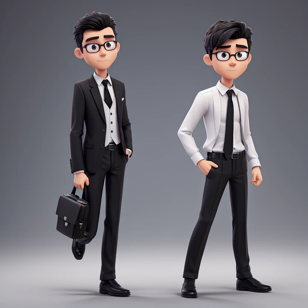 Camera, Canon DSLR, with human body, Scrawny, wearing black suit, with white shirt and black tie. dynamic pose, In cartoon style.