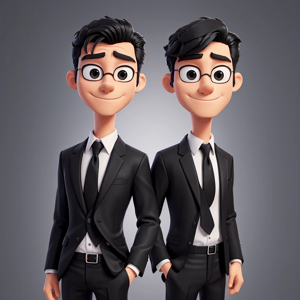 Camera, Canon DSLR, with human body, Scrawny, wearing black suit, with white shirt and black tie. dynamic pose, In cartoon style.