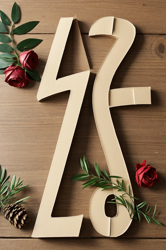 Cardboard letters lined with decoration inspired by nature
