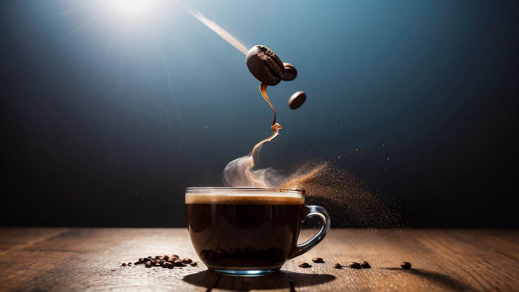 coffee bean flying in the air explosion splash isolated on transparent background