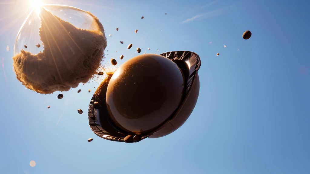 coffee bean flying in the air explosion splash isolated on transparent background