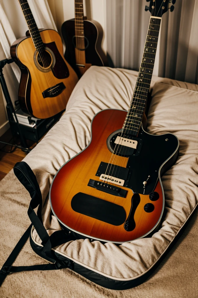 guitar on the bed