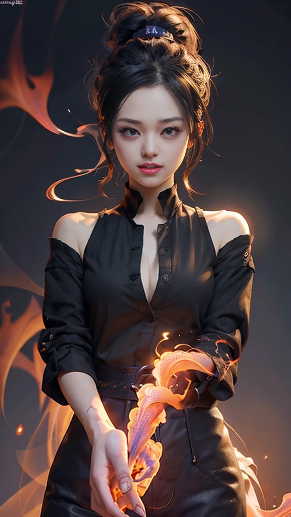 (extremely detailed CG unity 8k wallpaper),(masterpiece), (best quality), (ultra-detailed), (best illustration),(best shadow), (sharp eyeliner, eyeshadow, detailed eyes:1.1), (flames, smoke:1.3), ,BREAK, (vector:1.2), evil smile,