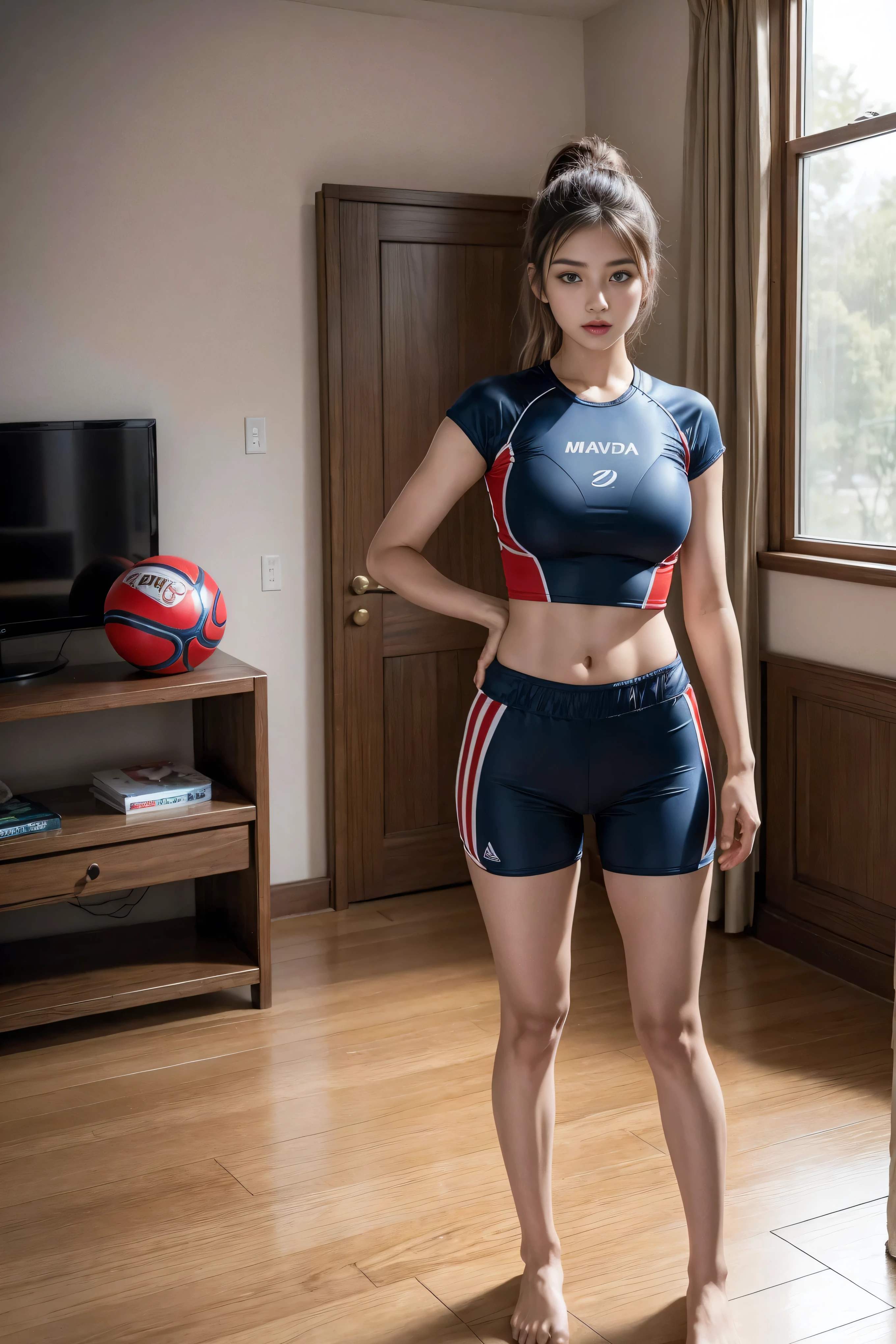 Arav woman in diving suit posing on wooden floor, and shorts streetwear, Sports Fashion Photography, Sports and shorts, Hero Muay Thai Stance, mma left hand position, shorts, Sports and shirts, Mina Petrovich, mandy jurgens 8 k 1 5 0 mpx, Short stature, Victoria Gavrilenko