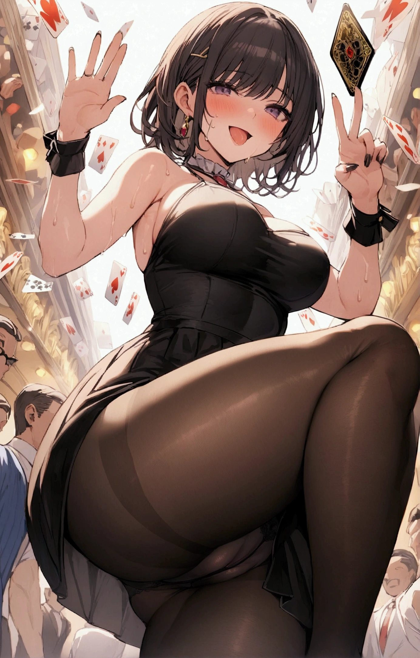 One Woman、casino、dealer、女dealer、Large crowd、beautiful girl, Highest quality, Black Pantyhose、Best、casinodealer、Tight Skirt、panties under pantyhose、Stand with your legs spread、Thick thighs、Big 、Big Ass、Short Hair、Sweaty body、Angle from directly below、Sweaty crotch、Cut the cards、Orgasmic face、Dirty sound effects、Ecstasy in a flashy way、目の前にLarge crowd