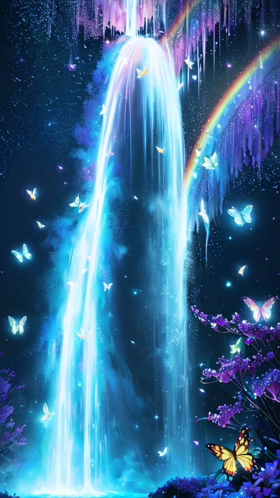 a waterfall with butterflies flying over it and a full moon in the background, cascading iridescent waterfalls, bioluminescent waterfall, nebula waterfalls, alien waterfall, galactic waterfalls, rainbow river waterfall, beautiful stunning waterfall, waterfall(beautiful, floating waterfalls, stunning waterfall, rainbow fireflies, magical colors and atmosphere, glowing water, waterfall!!!!!, ethereal rainbows
a waterfall with butterflies flying over it and a full moon in the background, concept art by Lisa Frank, tumblr, fantasy art, cascading iridescent waterfalls, bioluminescent waterfall, nebula waterfalls, alien waterfall, galactic waterfalls, rainbow river waterfall, beautiful stunning waterfall, waterfall(beautiful, floating waterfalls, stunning waterfall, rainbow fireflies