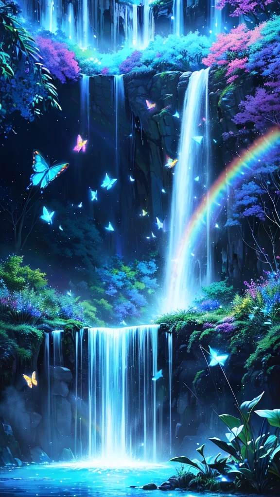 a waterfall with butterflies flying over it and a full moon in the background, cascading iridescent waterfalls, bioluminescent waterfall, nebula waterfalls, alien waterfall, galactic waterfalls, rainbow river waterfall, beautiful stunning waterfall, waterfall(beautiful, floating waterfalls, stunning waterfall, rainbow fireflies, magical colors and atmosphere, glowing water, waterfall!!!!!, ethereal rainbows
a waterfall with butterflies flying over it and a full moon in the background, concept art by Lisa Frank, tumblr, fantasy art, cascading iridescent waterfalls, bioluminescent waterfall, nebula waterfalls, alien waterfall, galactic waterfalls, rainbow river waterfall, beautiful stunning waterfall, waterfall(beautiful, floating waterfalls, stunning waterfall, rainbow fireflies