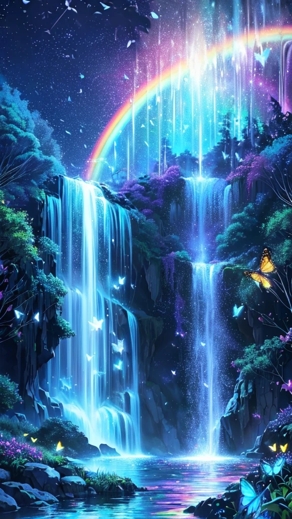 a waterfall with butterflies flying over it and a full moon in the background, cascading iridescent waterfalls, bioluminescent waterfall, nebula waterfalls, alien waterfall, galactic waterfalls, rainbow river waterfall, beautiful stunning waterfall, waterfall(beautiful, floating waterfalls, stunning waterfall, rainbow fireflies, magical colors and atmosphere, glowing water, waterfall!!!!!, ethereal rainbows
a waterfall with butterflies flying over it and a full moon in the background, concept art by Lisa Frank, tumblr, fantasy art, cascading iridescent waterfalls, bioluminescent waterfall, nebula waterfalls, alien waterfall, galactic waterfalls, rainbow river waterfall, beautiful stunning waterfall, waterfall(beautiful, floating waterfalls, stunning waterfall, rainbow fireflies
