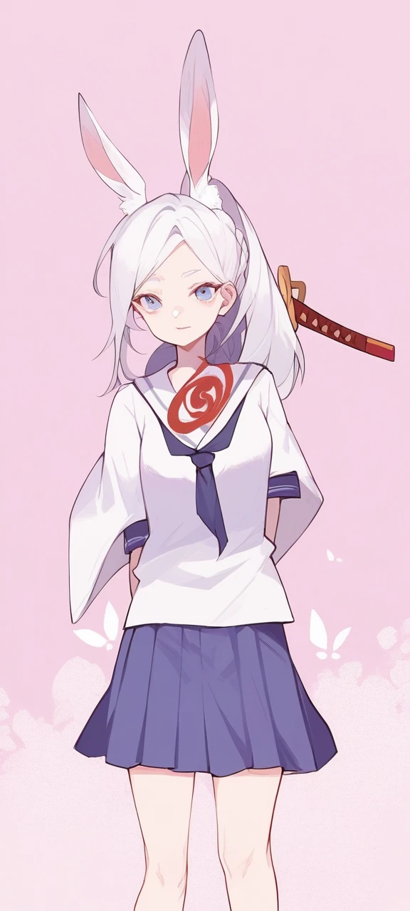 Make her a samurai with bunny ears and a sailor uniform in an RPG style.、Give a Japanese sword、High quality、4K,