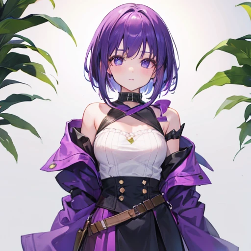 Young girl with short purple shoulder-length hair