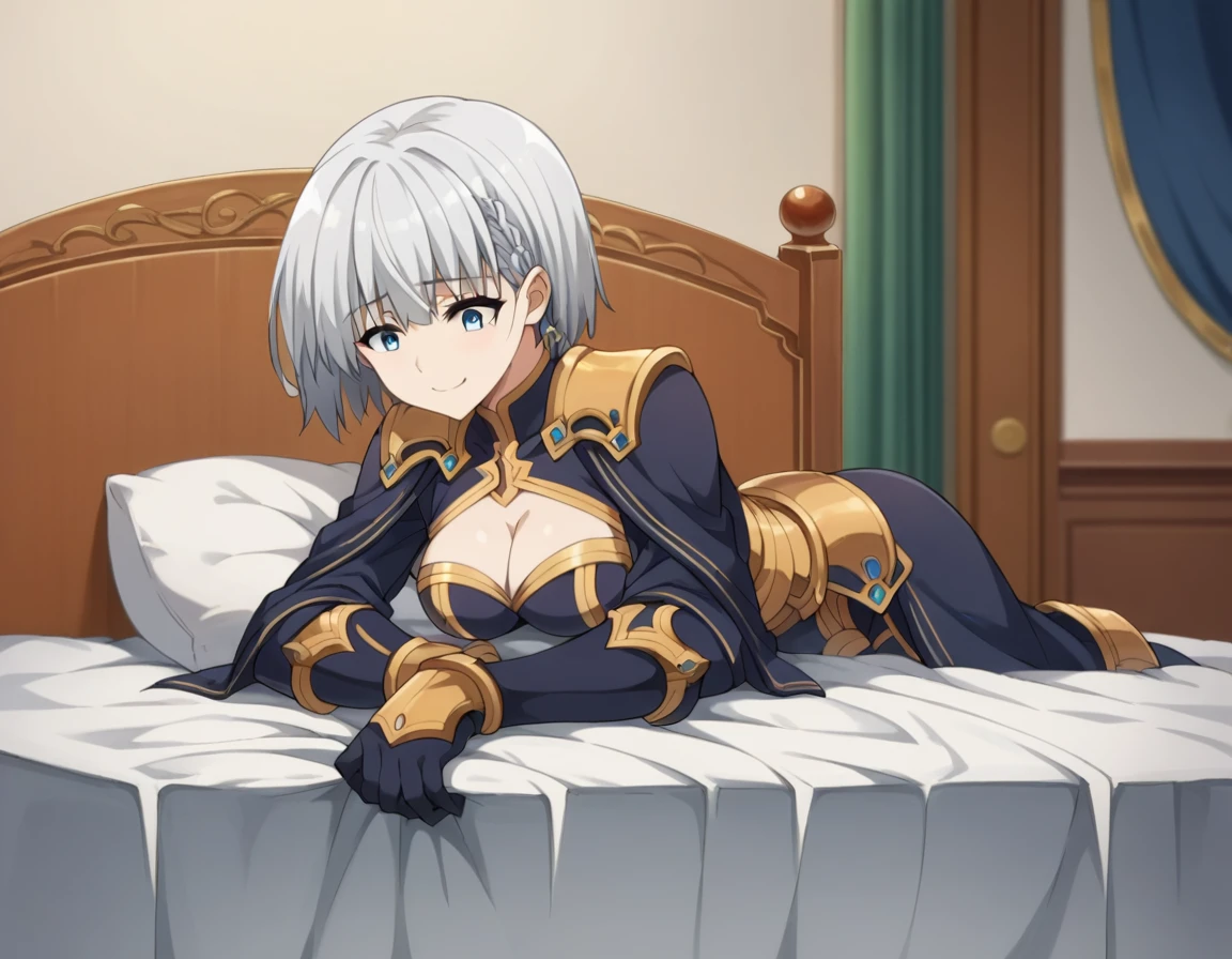 score_9, score_8_superior, score_7_superior, sauce_anime,
shadowbeta, beta, short hair, blue eyes, Braiding, Grey Hair, smile,
gloves, Cleavage, armor, Clothing cutouts, Cleavage cutout,
indoor, bed, bed room, behind, arm ssuperiorport, arms superior,Masturbation