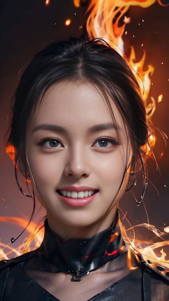 (extremely detailed CG unity 8k wallpaper),(masterpiece), (best quality), (ultra-detailed), (best illustration),(best shadow), (sharp eyeliner, eyeshadow, detailed eyes:1.1), (flames, smoke:1.3), ,BREAK, (vector:1.2), evil smile,