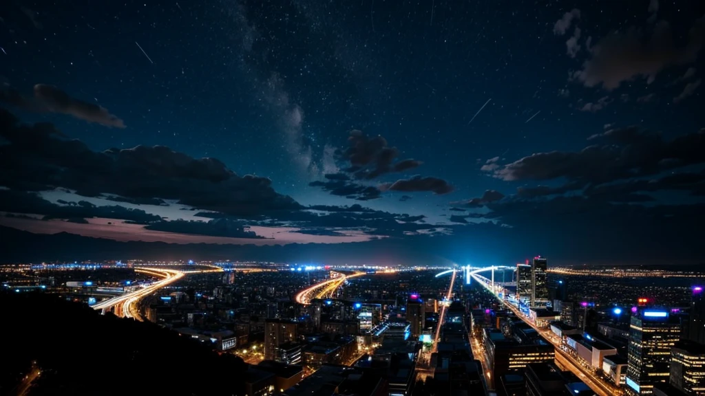 a city view, it is night time, best quality