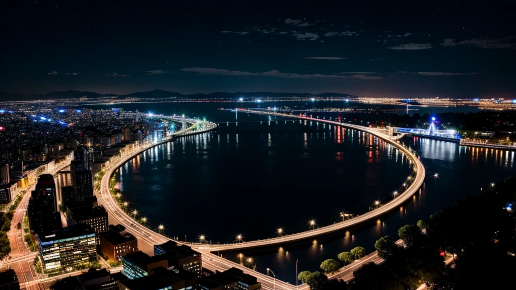 a city view, it is night time, best quality
