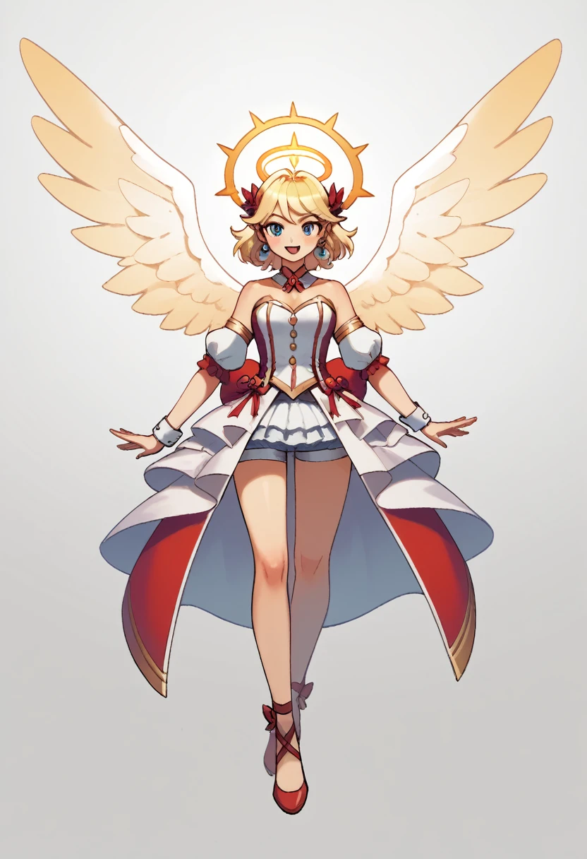 Garota de anime com asas de angel e um halo em sua cabeça, angelic wings on her back, angel largo, angel majestoso de corpo inteiro, super angel largo, highest rated on pixiv, by Shitao, angel, high resolution commission, possivelmente um angel, angel baixo, epic angle and pose, oc commission, fullbody commission for, pixiv