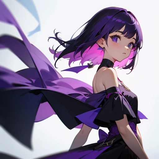 Young girl with short purple shoulder-length hair