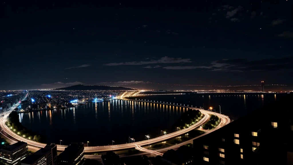 a city view, it is night time, it is dark, best quality