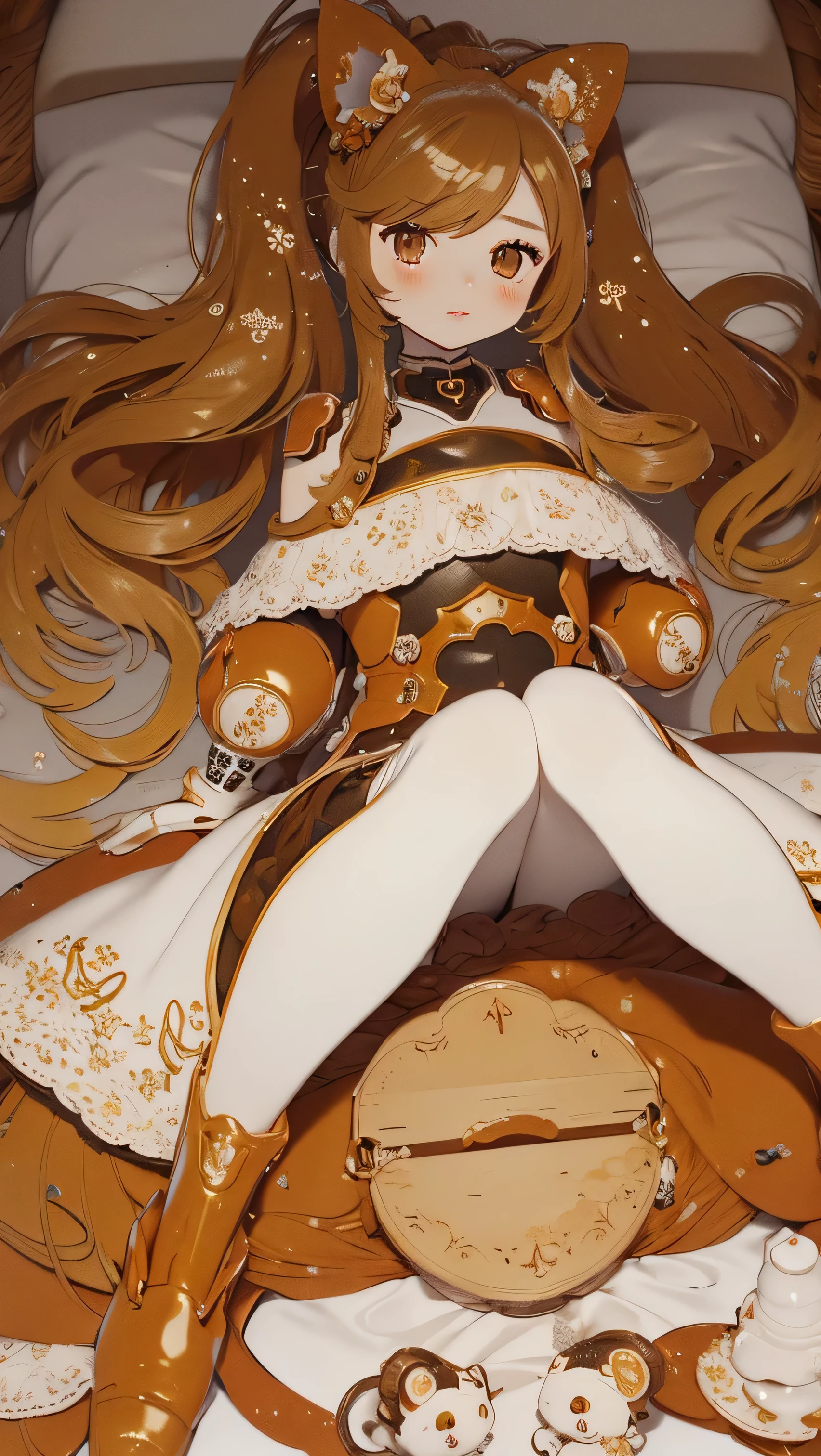 1GIRL, finely detailed, (best quality), hdr, hi res, high resolution, (masterpiece), (intricate details), cute style, ((long brown hair in ponytail)), ((plugsuit)), battle suit, ((red and white clothes)), ((mecha style clothes)), beautiful face, happy, cute face, pinup, perfect face, in futuristic city, dynamic, laying down, knees up, (curled up)