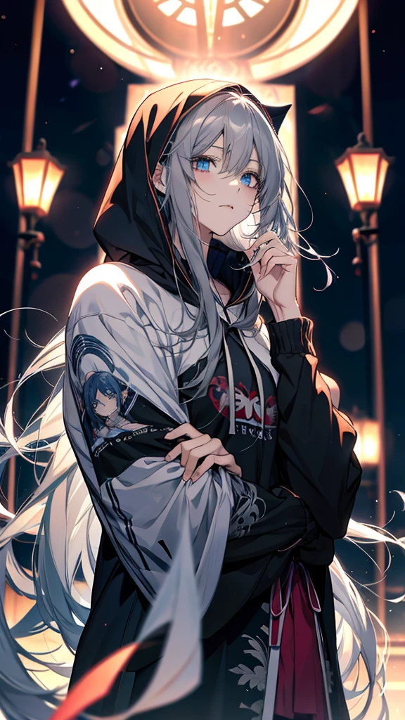 anime girl with blue eyes and black hoodie posing for a picture, (anime girl), perfect Gray-haired girl, inspired by Ib Eisner, anime character, anime!!!!!!!!!!!!!!!, emo anime girl, as an anime character, anime style, Nightcore, Gray-haired, She has white eyes!!!, tall anime guy with blue eyes, anime style”, Neferpitou