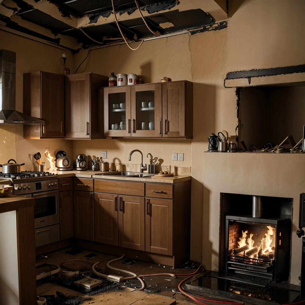 short circuit in the kitchen causing a devastating fire in his house