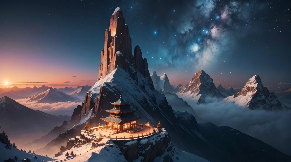 真实感, 4K, naturey, forst, sky, lights, stele, detaileds, mountainscape