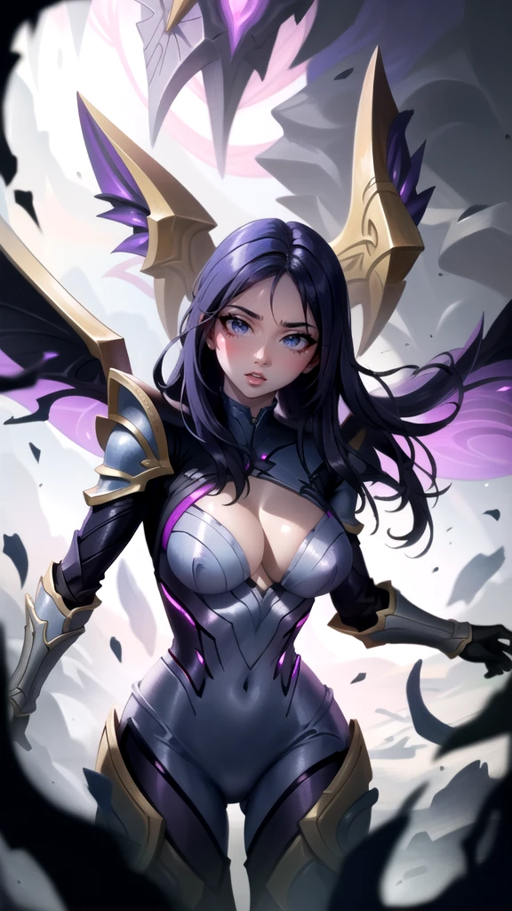 (work of art, best qualityer), details Intricate,
1 girl, Kaisa, armors, purple colored armors, cos, Tentacles, Void, purple mist.
