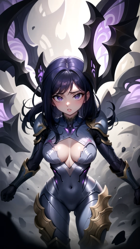 (work of art, best qualityer), details Intricate,
1 girl, Kaisa, armors, purple colored armors, cos, Tentacles, Void, purple mist.