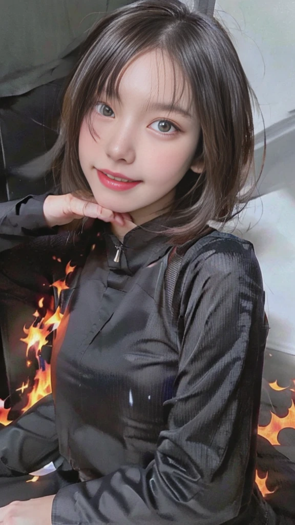 (extremely detailed CG unity 8k wallpaper),(masterpiece), (best quality), (ultra-detailed), (best illustration),(best shadow), (sharp eyeliner, eyeshadow, detailed eyes:1.1), (flames, smoke:1.3), ,BREAK, (vector:1.2), evil smile,