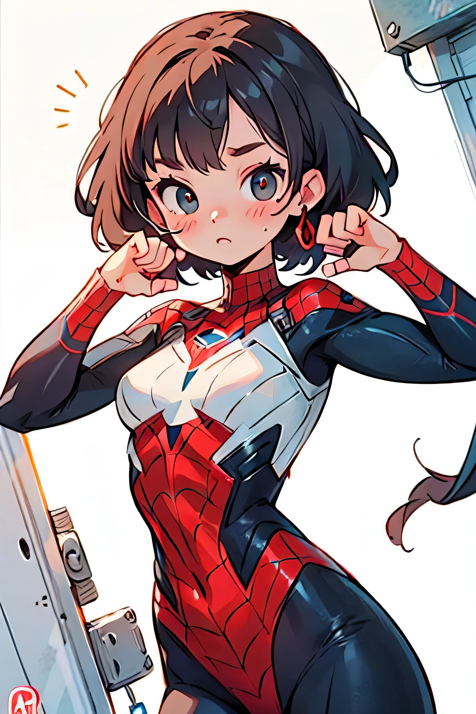 Beautiful female body with detailed definition in Spider-Man cosplay, Small breasts