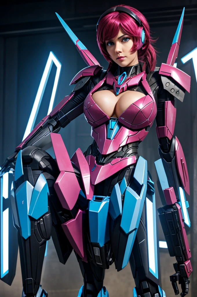 Sexy transformer Arcee is acting lewd toward the viewer and stripping out of her battle armor revealing her big tits and juicy detailed vagina, show all of her head to toe, strip tease, demure, lewd