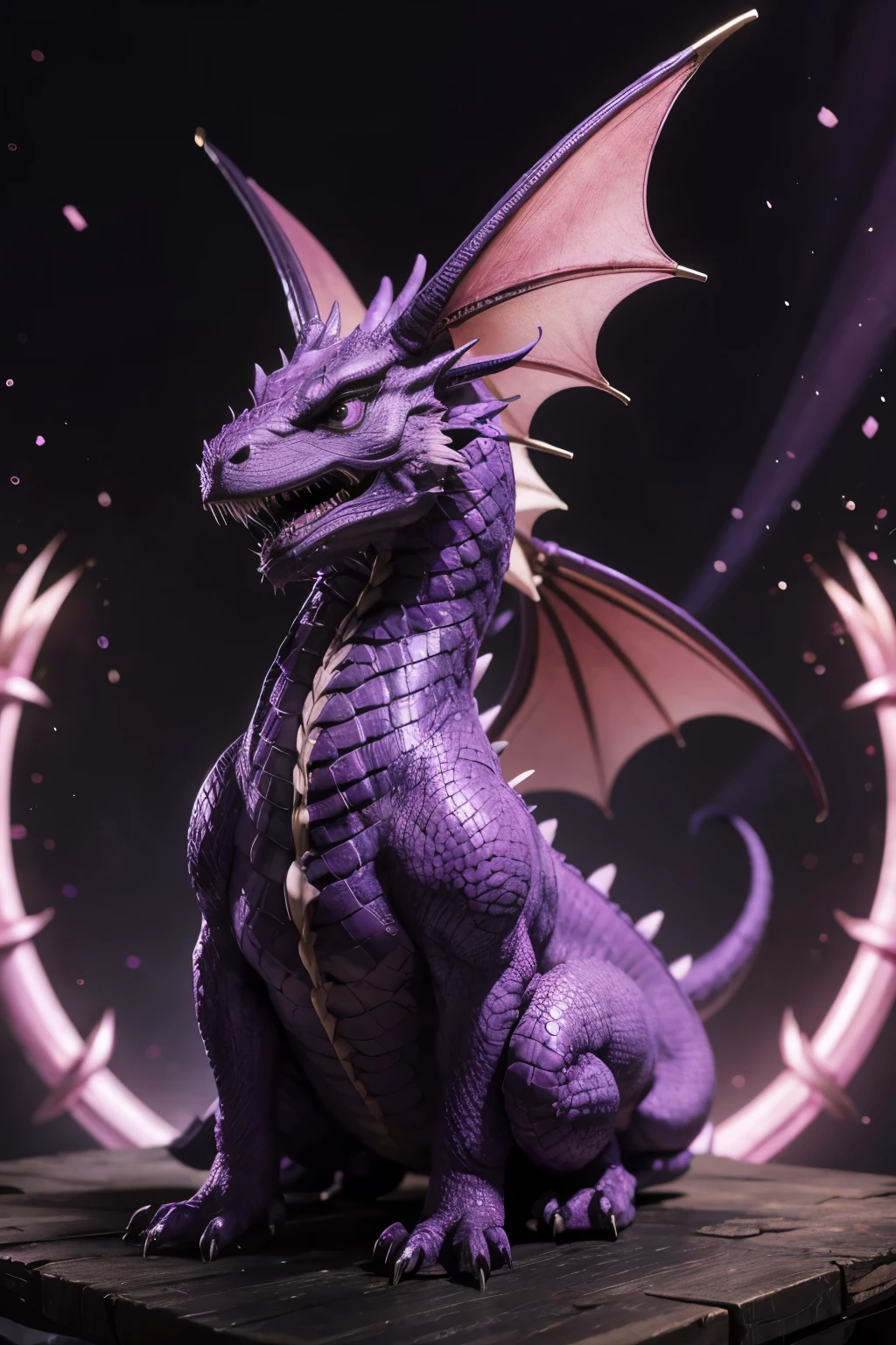 Purple dragon on a pink shield