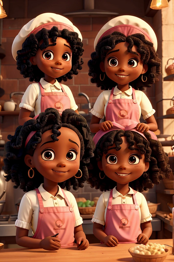 Just Two black dolls with curly hair, Grinning, with apron and confectioners hat making sweets