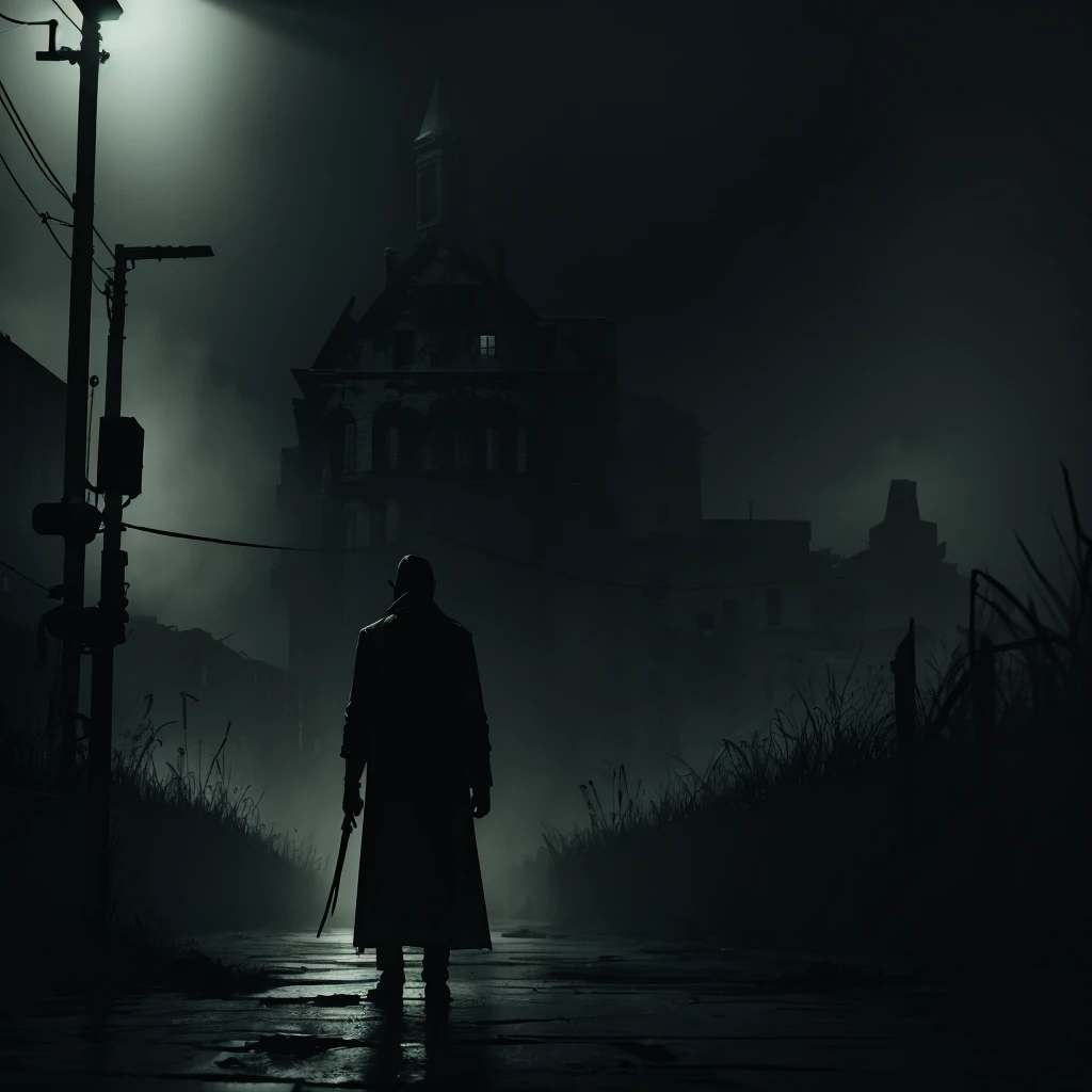 Create a banner of the video game Outlast for a YouTube channel with a gloomy atmosphere and with characters from your video game (without so much quality)
