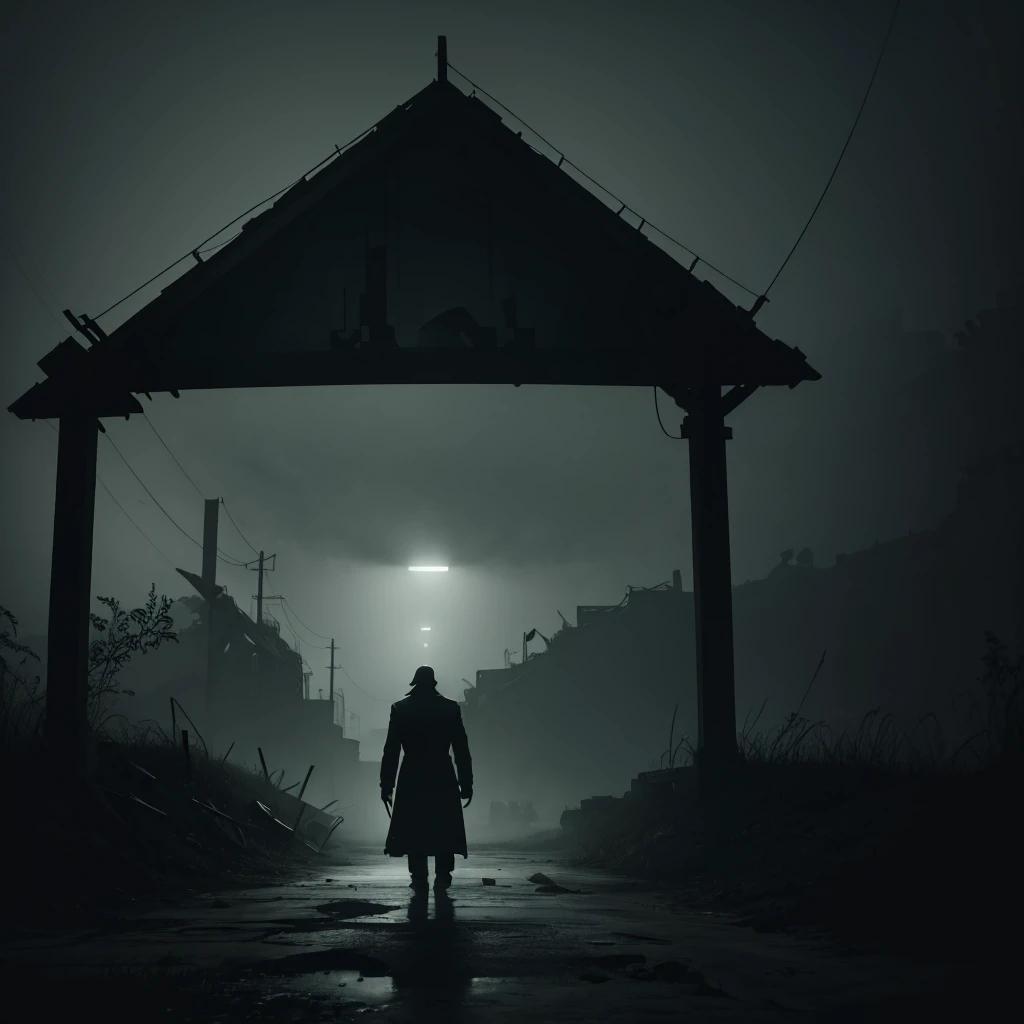 Create a banner of the video game Outlast for a YouTube channel with a gloomy atmosphere and with characters from your video game (without so much quality)