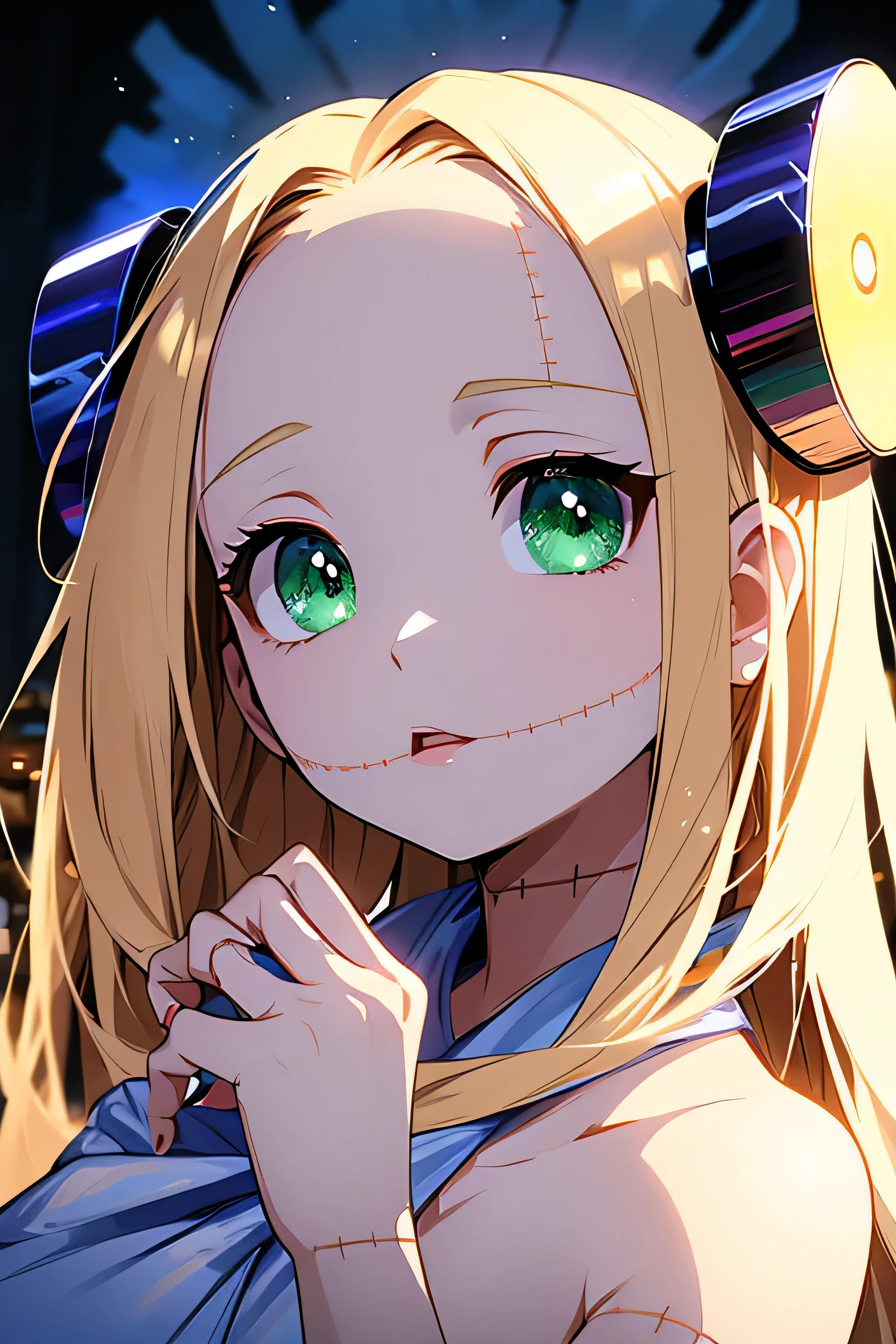 ((masterpiece, Highest quality)), (One Girl), (alone), (Focus on women), (Ash Blonde Hair, Long Hair, 片eyeの毛), Green eye,  eye, Cold look, Cold look, Pale skin, Color Grading, Dark illustration, Superior Quality, Shine, Very detailed, ultra-Detailed face, Ultra HD 8K, Ultra-digital, Mythical, Dark lightning, Perfect Face, beautiful, (Perfect composition: 1. 4), Detailed face and body, Award-winning photography , Detailed face, Great hands, Looking at the audience, Cinematic Lighting, (Necromancer), (Villain), (masterpiece, Highest quality, Very detailedな, Best Shadow), (beautiful Detailed face, Feminine characteristics), (Best lighting), ((Cinematic Light)), colorful, Hyper Detail, Dramatic Light, Intricate details, (eyeの下のクマ), Decadence, wonderful, Spooky, (Madaragi Fran), from the front, nude